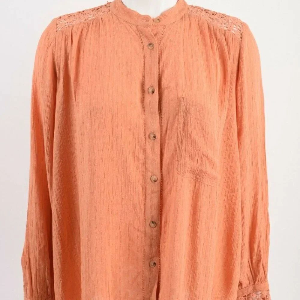 Free People Womens Best Crochet Button Up Blouse